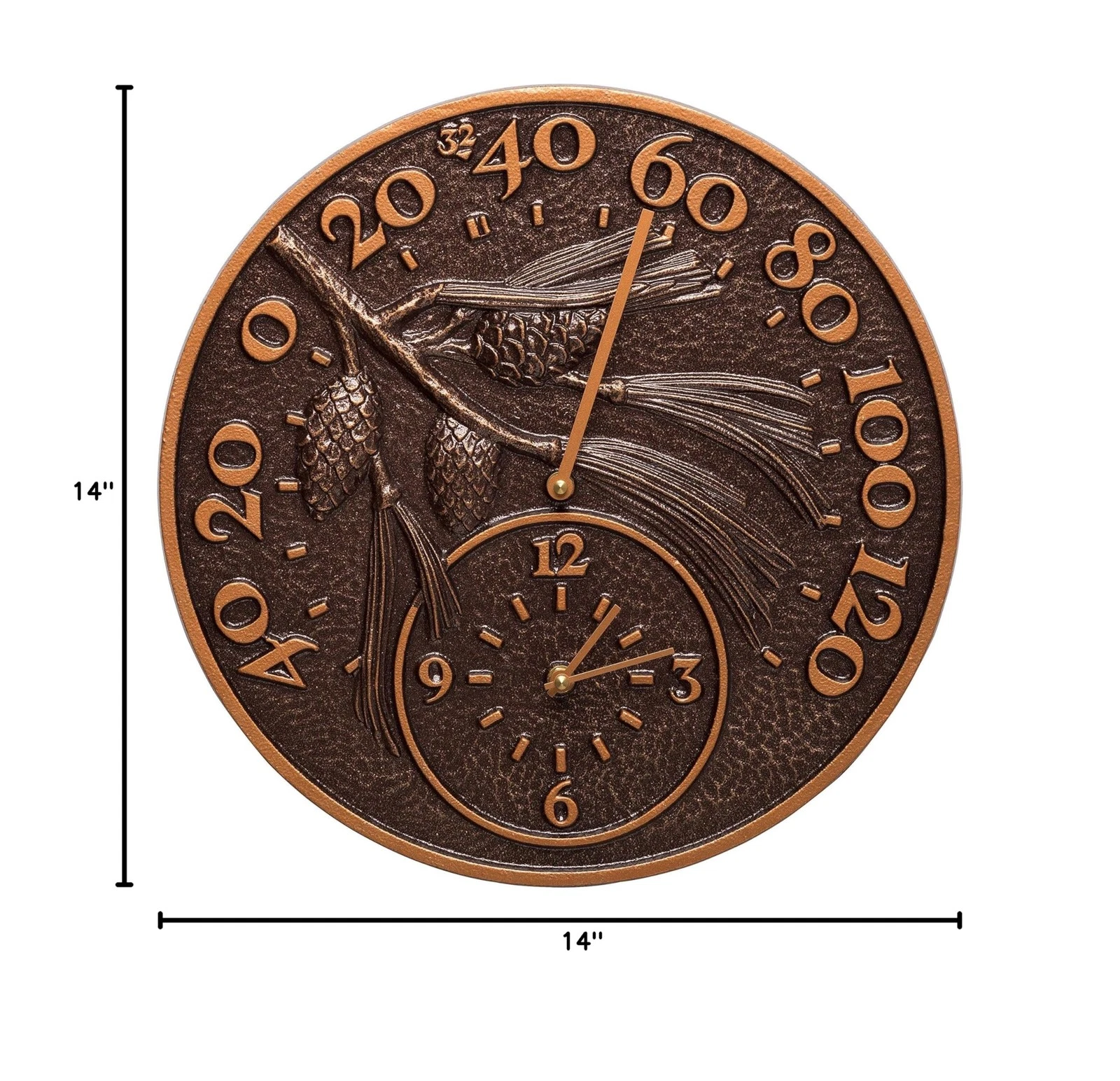 Whitehall Products Pinecone Thermometer Clock - Thumbnail 2