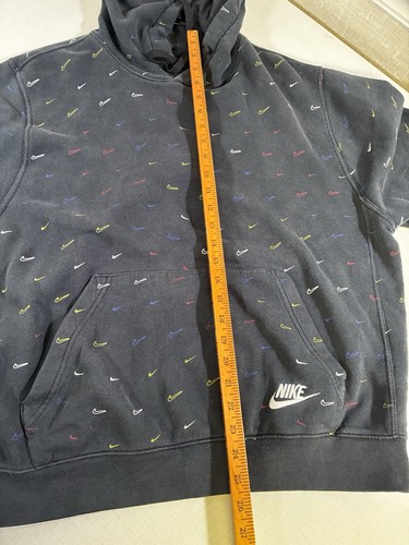VINTAGE Nike Hoodie Pullover Sweatshirt (swoosh All Over) Black Large - Picture 10 of 11