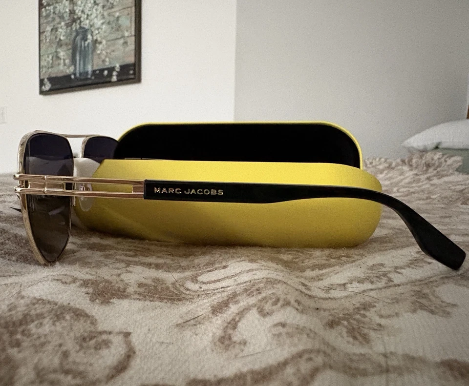 Nuevo Con Estuche y Tela Unisex Marc Jacobs Dorado Aviador Marrón Gafas de Sol Foto 3 de 3