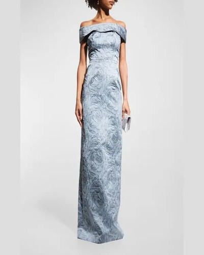 Rickie Freeman For Teri Jon New Jacquard Off The Shoulder Gown Size 4 - Picture 4 of 24