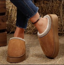 Womens Slippers Christmas Furry Lined Platform Anti Slip Short Ankle House Comfy
