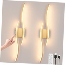 Modern LED Wall Sconce Set of Two, Battery Powered Battery Operated Gold-2pack