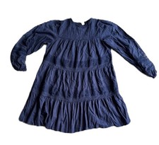 Old Navy Navy Blue Long Sleeve Textured Pintuck Dress Medium EUC Women's