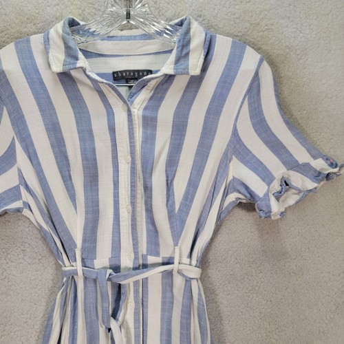 Sharagano Blue Striped Collar Belted Flowy Casual Mini Womens Dress Size 8P - Picture 3 of 21