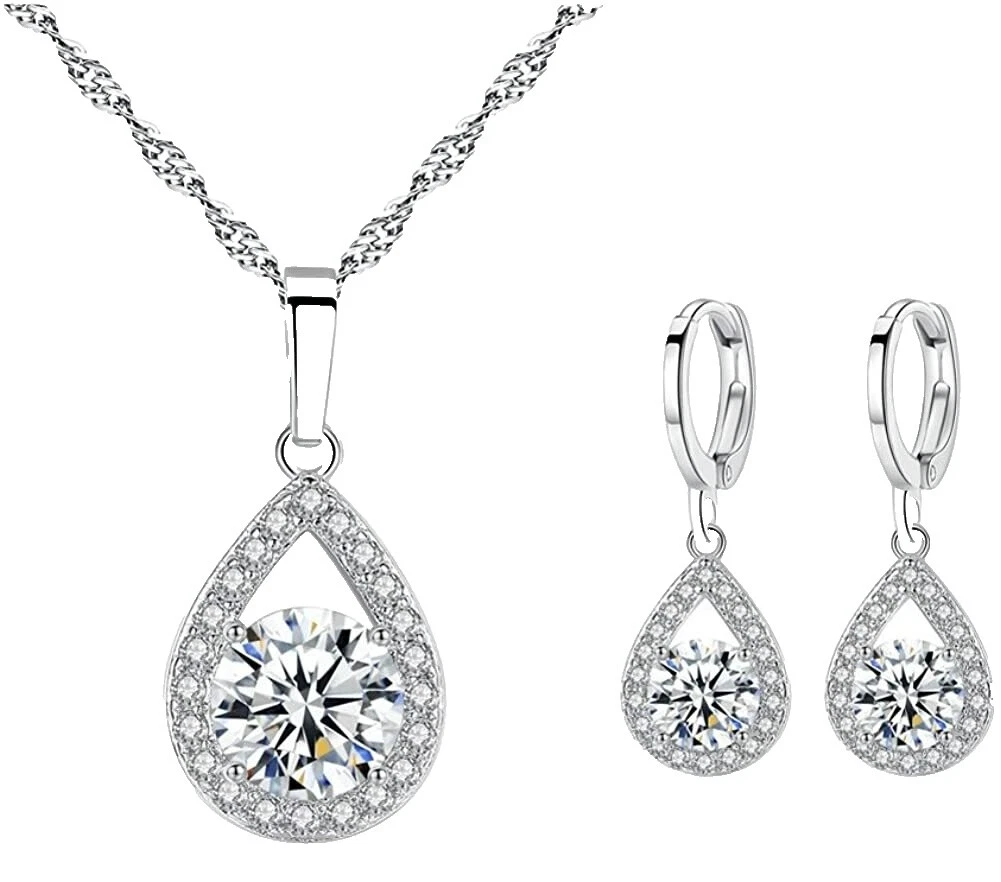 Cobre Circonita Oro Blanco Juego de joyas de moda