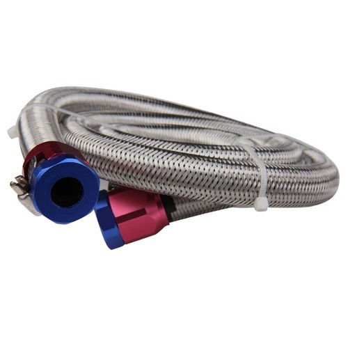 Universal 3/8 Fuel Line Kit Hose Blue Clamps Stainless Steel Flex Braided Oil - Picture 11 of 12