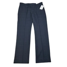 Perry Ellis Portfolio Slim Fit Dress Pants Mens 33x32 Navy Blue Windowpane NEW