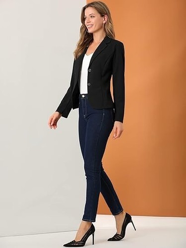 Allegra K Women's Elegant Work Office Lapel Collar Button Down Stretch Suit - Picture 4 of 5