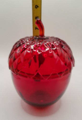 Vintage Red Glass Acorn Jar With Lid - Picture 11 of 12