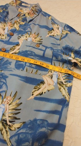 M.E. Sport Vintage Mens Large Hawaiian Shirt Blue Pinup Girl Design - Picture 10 of 11