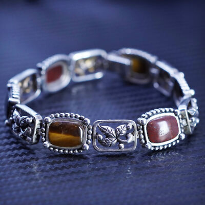 7.25”, Mexican sterling silver 925 tennis bracelet gold tigers eye