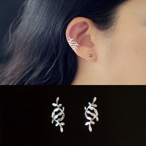 Ohrklemme Blätter Sterling Silber 925 Damen Ohrringe Ear Cuff ohne Loch - Afbeelding 1 van 4