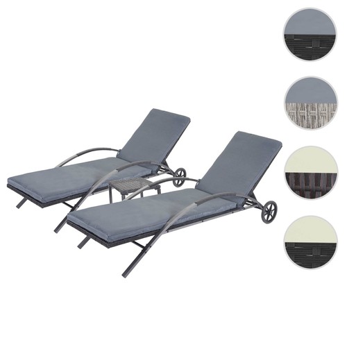 Lot de 2 chaises longues HWC-E27, chaise longue de relaxation chaise longue de jardin, poly rotin - Photo 1/16