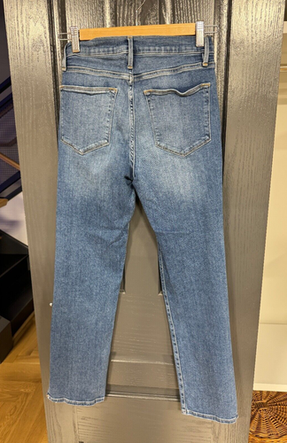 FRAME Jeans Size 26 Le High Straight Ankle, Caroline Blue Denim Side Ankle Slit - Picture 2 of 13