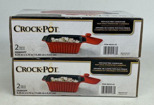 New/Box SET OF 2 CROCK-POT NON STICK STONEWARE CASSEROLE DISH With Lid 2Pc Red - Picture 2 of 7