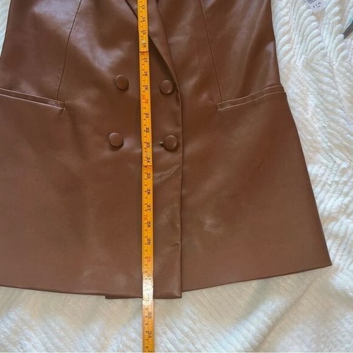 Culpos x INC Faux Leather Blazer – Brown Double-Breasted Jacket (Size S) - Picture 9 of 15