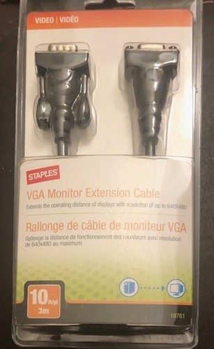 Genuine Staples 10ft VGA Monitor Extension Cable (18761) New In Package - Picture 2 of 4