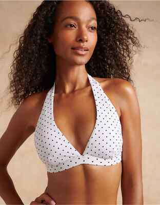 The White Company Polka Dot Halter Neck Bikini Top, White Black