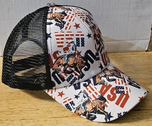 COWBOY BUCKING HORSE RODEO USA AMERICA ADJUSTABLE MESH BACK BASEBALL CAP - Picture 2 of 4