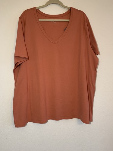 Women’s Plus Size Short Sleeve V-Neck Slim Fit T-Shirt Ava&VivCoral 3X - Picture 6 of 6