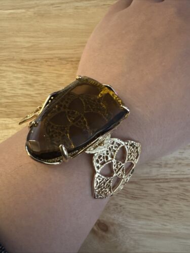 HTF Raro Bracciale Kendra Scott Maya Quarzo Fumè Pietra Dichiarazione - Foto 6 di 9