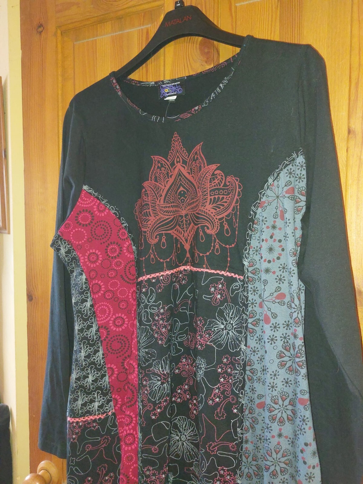 Wicked Dragon black red grey ethnic hippie boho lotus picot trim dress XXL BNWT image 3
