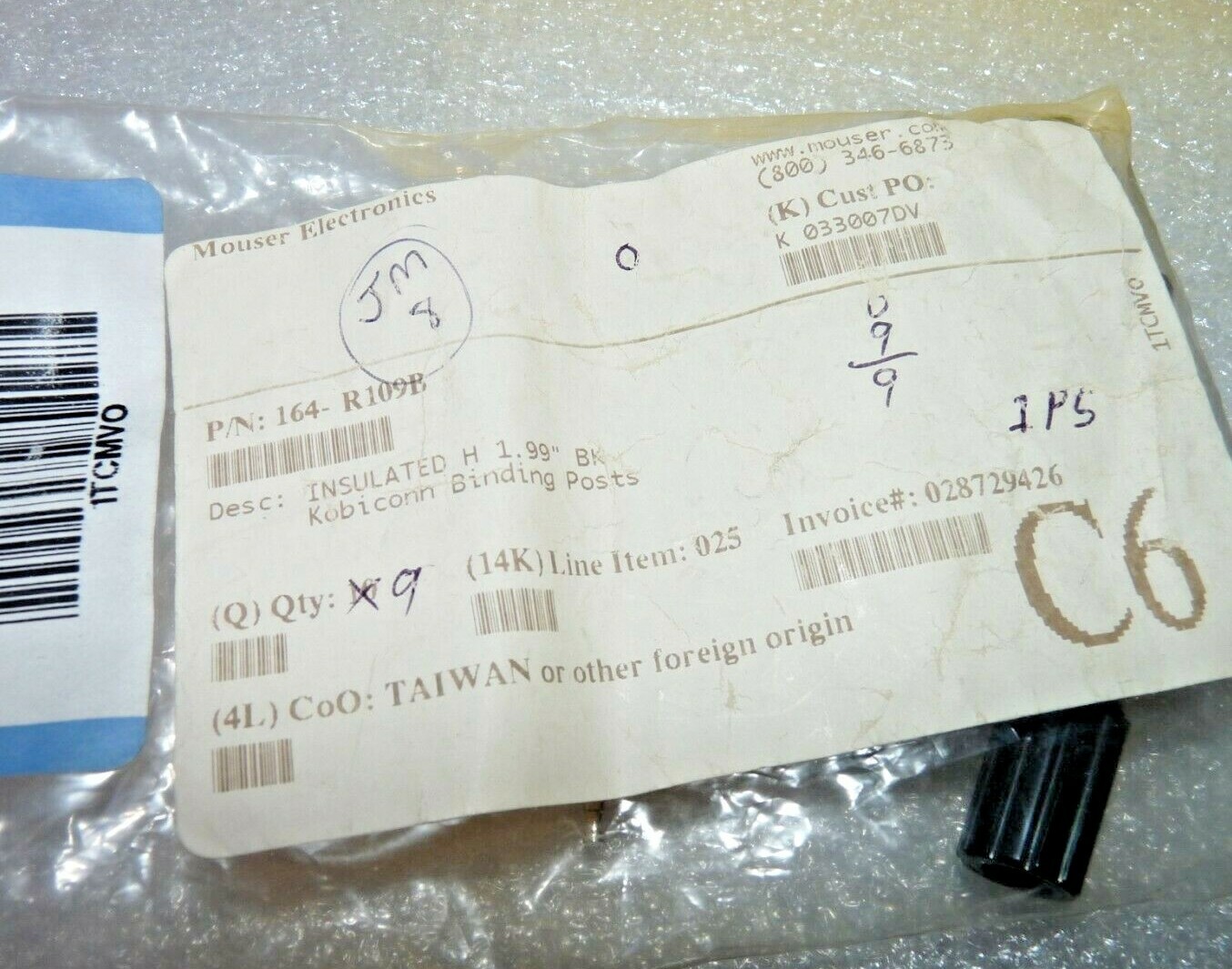 Motorola Solutions Mouser Kobiconn 164R109B Insulated 1.99" Binding