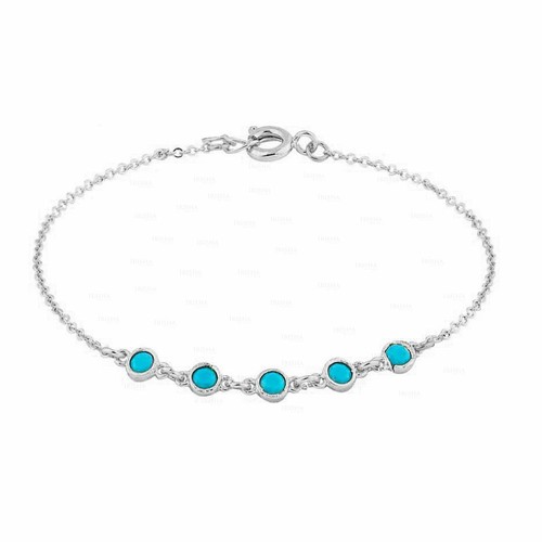 Bracciale oro 14 carati vero cinque pietre turchesi gioiello regalo per uno speciale - Foto 3 di 4
