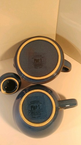 Pier 1 Tea For One Set Blau Steingut Teekanne und Becher Tasse - Bild 7 von 9