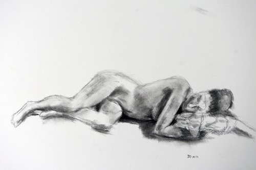 17 Zoll Vintage Bleistiftzeichnung junge Frau nackter Körper Schlaf Candace McCall VIII - Bild 2 von 4