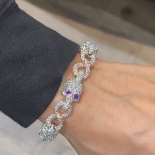 FEE GIFT 8" Simulated Diamond SKULL INFINITY Mens DJ PARTY WEAR Bracelet Silver - Video 1 of 1