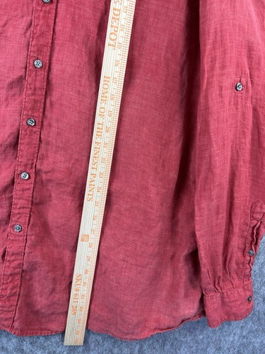 Perry Ellis Shirt Men’s Medium 100% Linen Light Red Roll Sleeve Summer Casual - Picture 5 of 8
