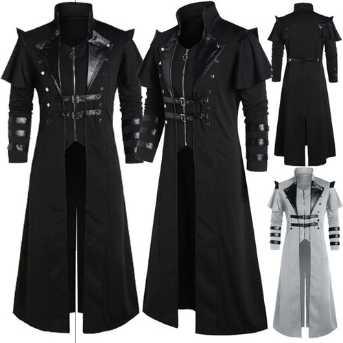 Stylische schwarze Mittelalter Steampunk Jacke für Herren Assassine Elfe Pirate - Bild 7 von 17
