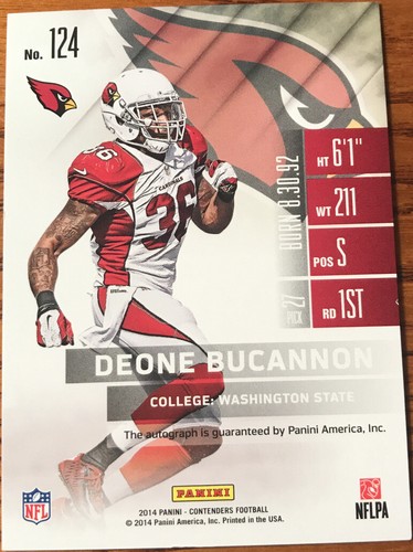 2014 Panini Contenders Rookie Autograph Deone Bucannon #124A Arizona Cardinals - Picture 2 of 2