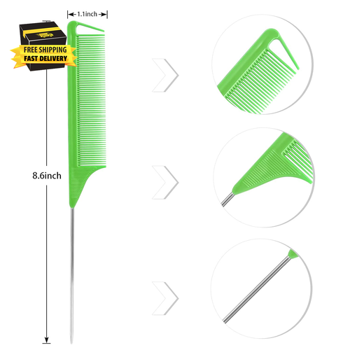 Rat Tail Combs Set: 3Pcs Steel Pin Teasing Combs for Hair Stylists, Parting Comb - Picture 4 of 7