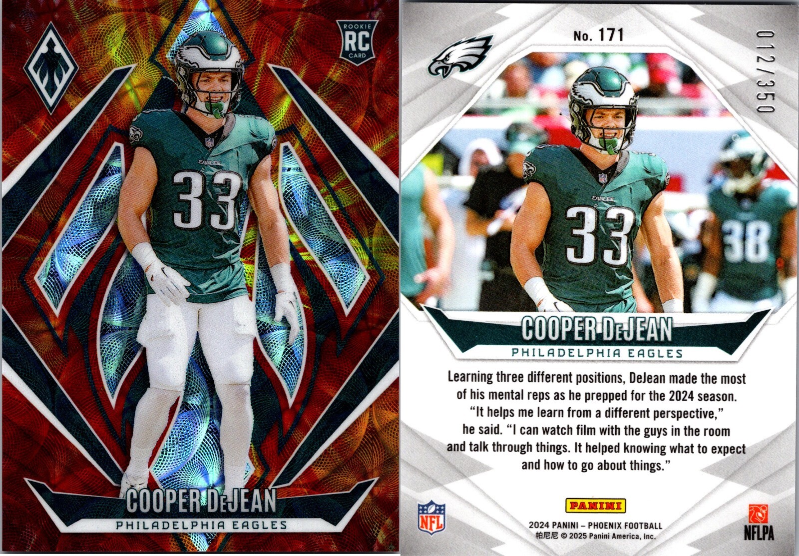 2024 Panini Phoenix - Rookies Cooper DeJean #171 Fire Burst 012/350 (RC) 5024