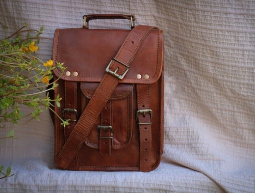 Bag Leather Men's Vintage Brown Genuine Laptop Briefcase Messenger Shoulder - Picture 1 of 6