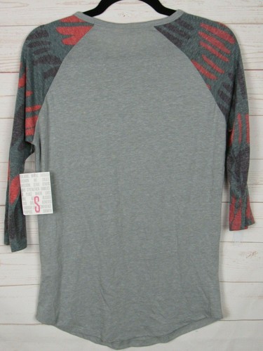 Lularoe Randy Damenoberteil meliert grau mit grünen & roten Ärmeln Größe Small neu mit Etikett - Bild 3 von 3