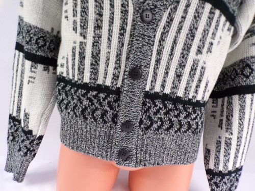 Vintage Barnaby Sweater Men LG Black Gray White L/S Cardigan Button Acrylic L24 - Picture 4 of 8