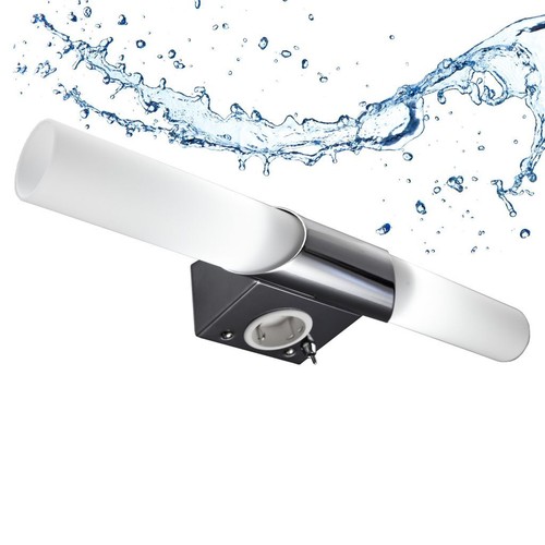 LED Badlampe Wand Spiegelleuchte 10W Metall Glas E14 Bad mit Steckdose Schalter - Bild 1 von 8