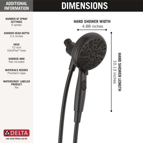 Delta 75609BL 6-Setting SureDock Magnetic Hand Shower Matte Black** NO HOSE - Picture 3 of 5
