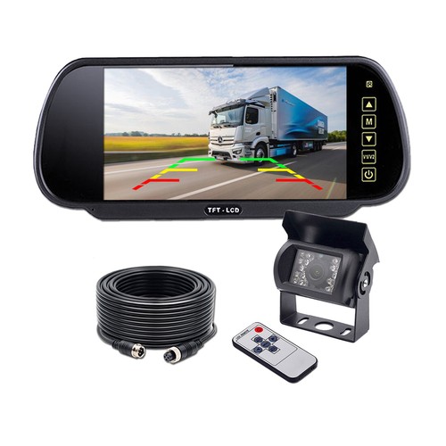 7" Mirror Monitor Heavy Duty Rear View Camera 12-24v Truck Reversing System - Picture 2 of 13