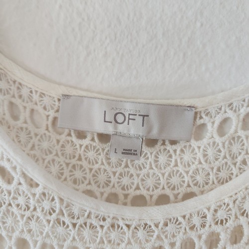 Ann Taylor Loft elfenbein Häkeleinsatz Ösen ärmellos Gaze Bluse Tank Top Gr. L - Bild 5 von 8