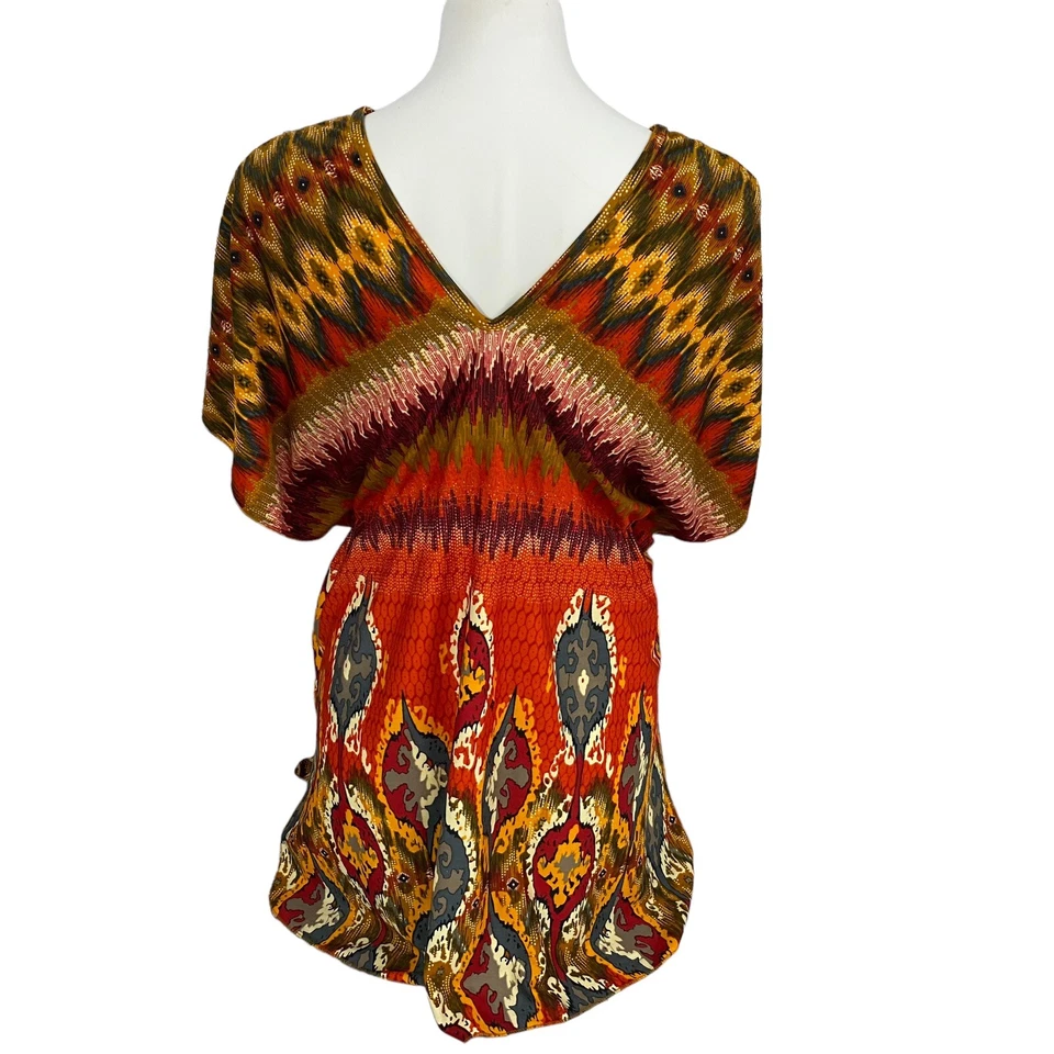 Metropolitan Top Womens XL Orange Boho Flowy Shirt Autumn Work Office Fall - Imagem 2 de 4