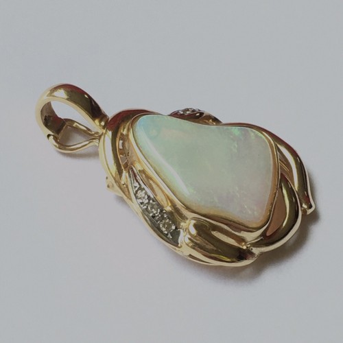 Neu 14k massives Gelbgold Y/G Natur Feueropal Anhänger, 1 Zoll, P9718712 - Bild 5 von 6