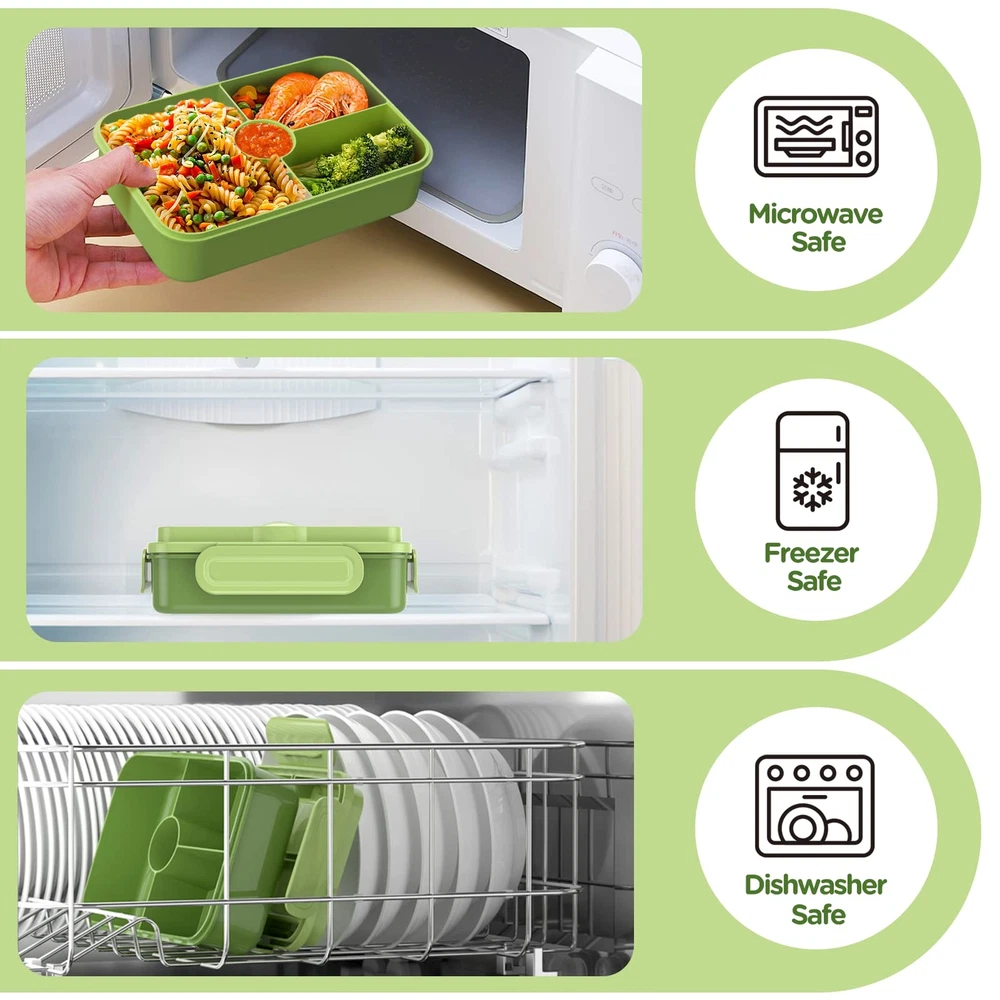 Jelife Bento Box Kids Lunch Box - Large Bento-Style Leakproof with 4 Compartm...