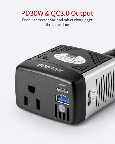 BESTEK 150W Power Inverter 12V to 110V Voltage Converter PD30W QC18W Car Charger - Picture 2 of 7