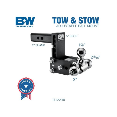 B&W Trailer Hitches Tow & Stow Adjustable Trailer Hitch Ball Mount - Fits 2" ... - Picture 2 of 9
