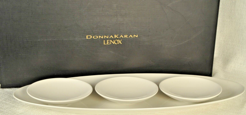 LENOX Hors D'oeuvres Tray With 3 Bowls Matte & Shine Seafoam by Donna Karan NIB - Picture 4 of 8