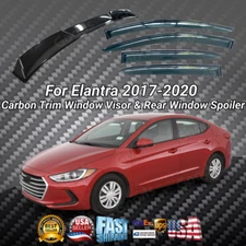 Window Visor w/Carbon Trim Rear Roof Spoiler Bundle For Hyundai Elantra 2017-20